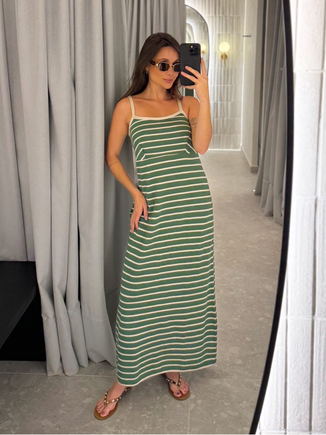 Vestido Tricot Listrado Stela Verde