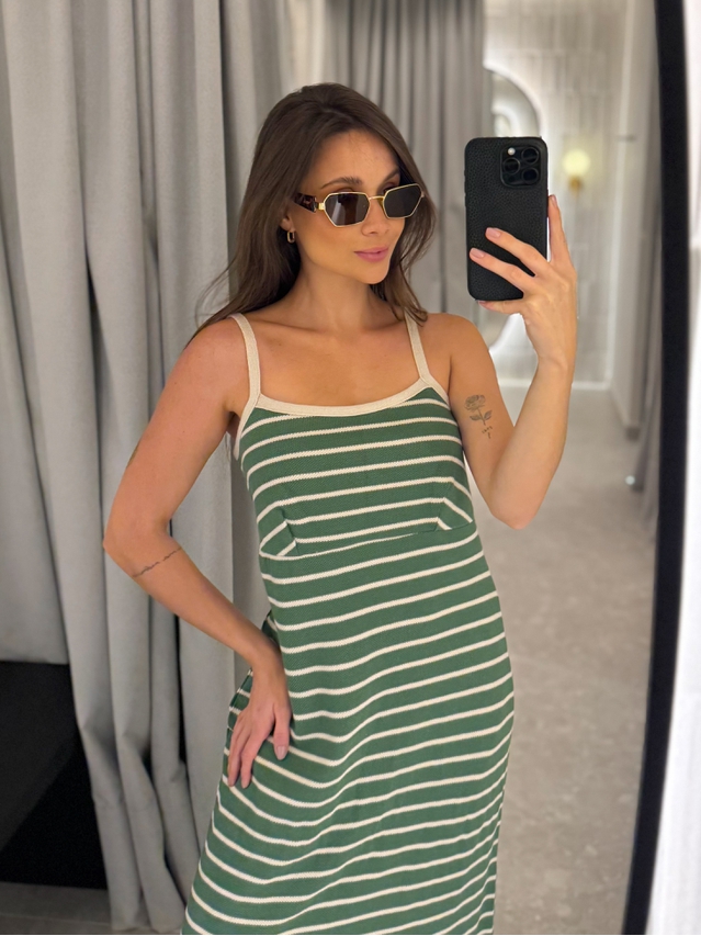 Vestido Tricot Listrado Stela Verde