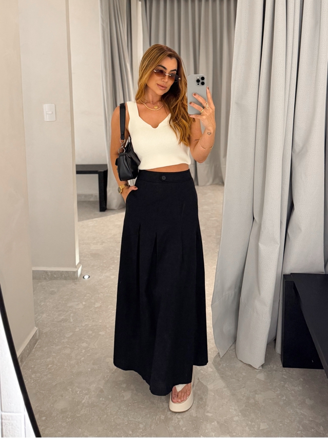 Saia Midi Linho Val Preta
