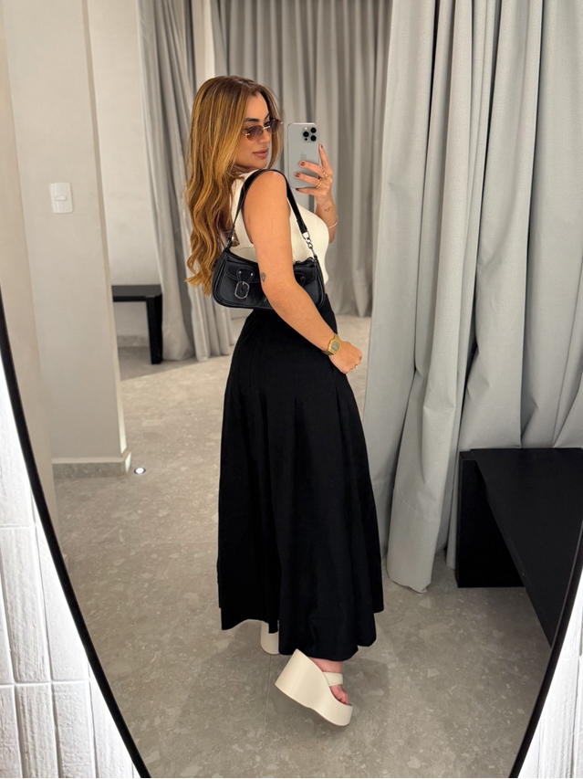 Saia Midi Linho Val Preta