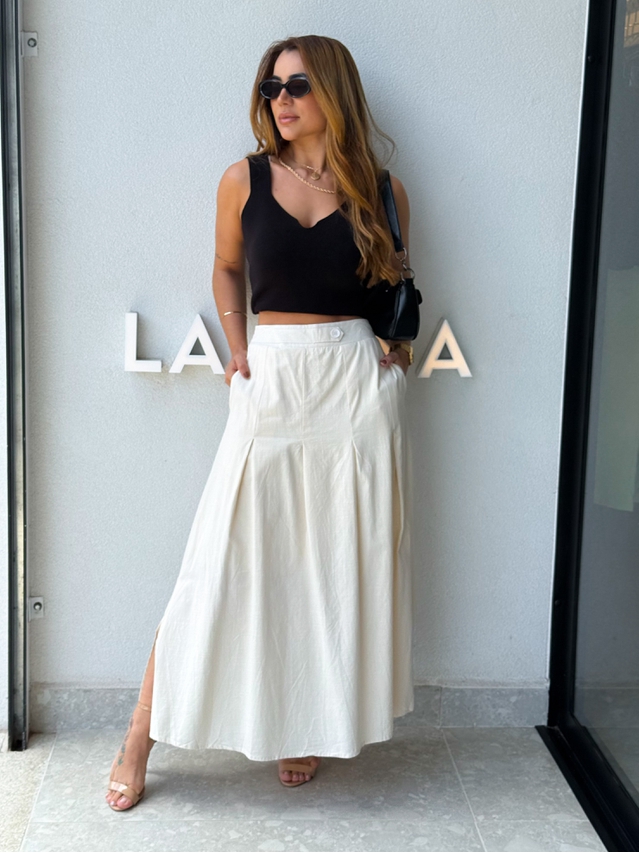 Saia Midi Linho Val Areia