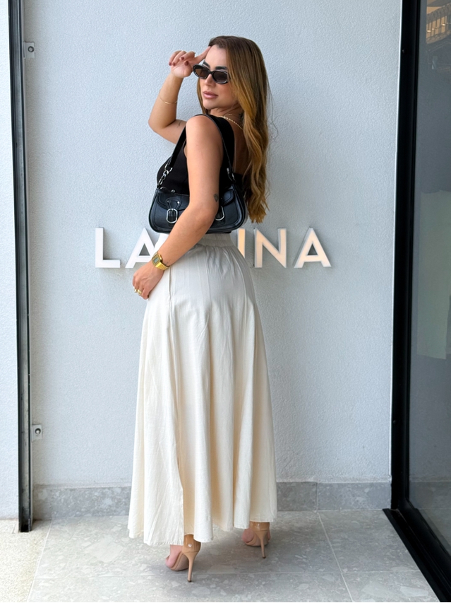 Saia Midi Linho Val Areia