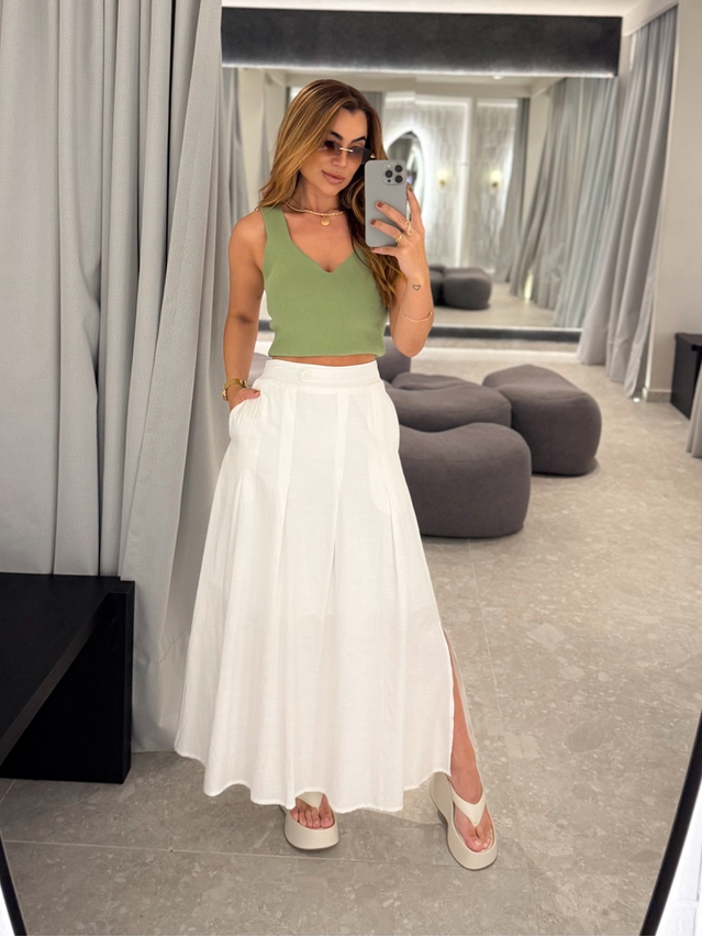 Saia Midi Linho Val Branca