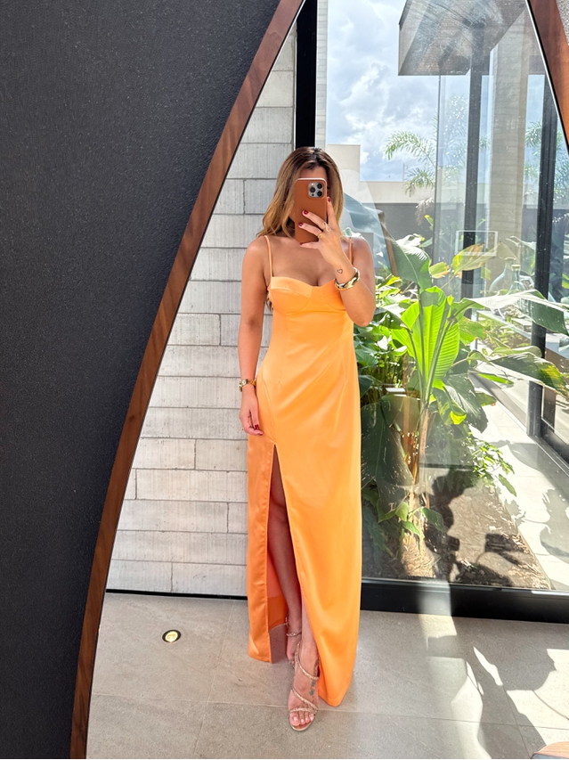 Vestido Acetinado Gabi Aperol