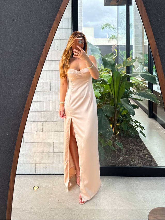 Vestido Acetinado Gabi Champagne