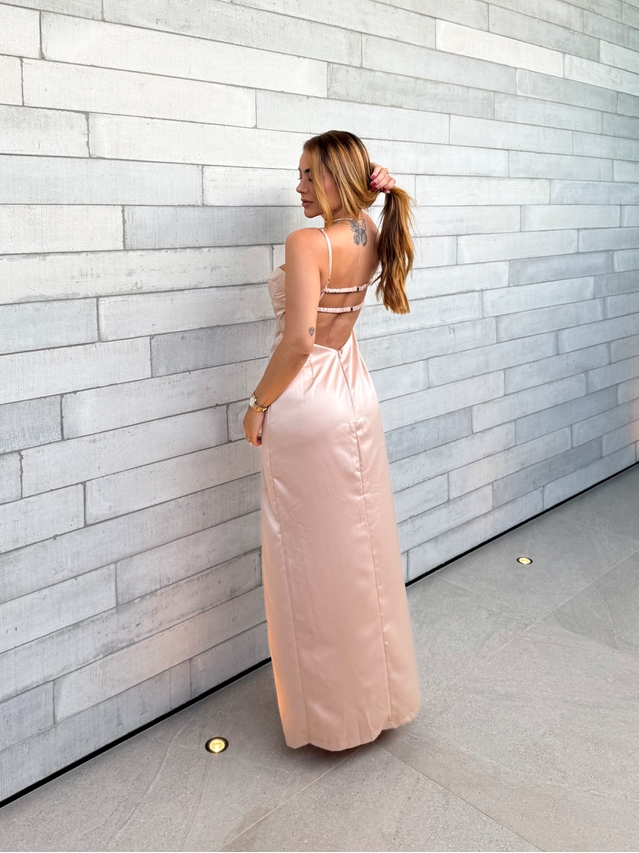 Vestido Acetinado Gabi Champagne