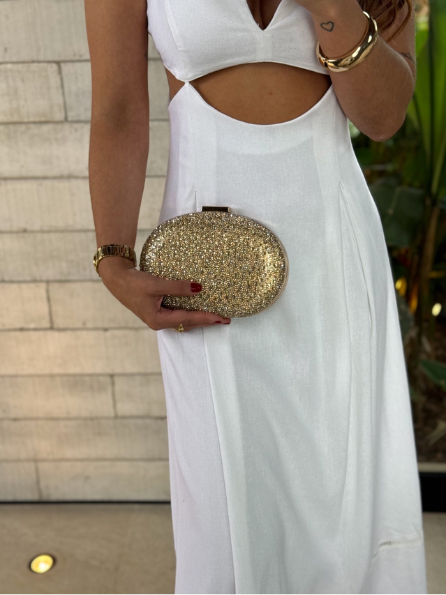 Clutch Oval Strass Dourada