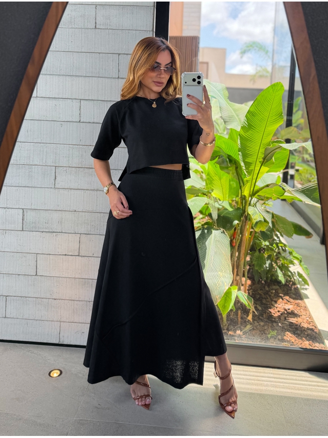 Conjunto Saia Assimétrica Brielle Preto
