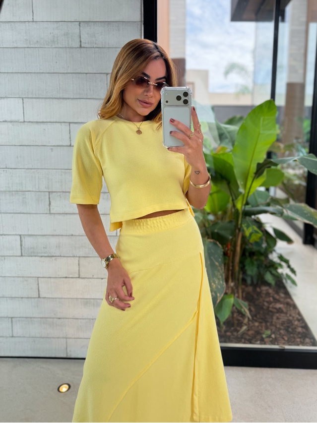 Conjunto Saia Assimétrica Brielle Amarelo