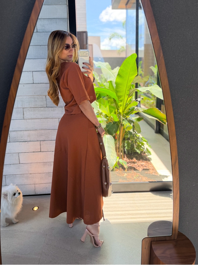 Conjunto Saia Assimétrica Brielle Caramelo