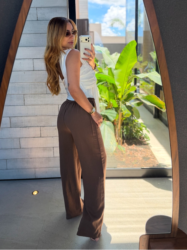 Calça Pantalona Sara Café 