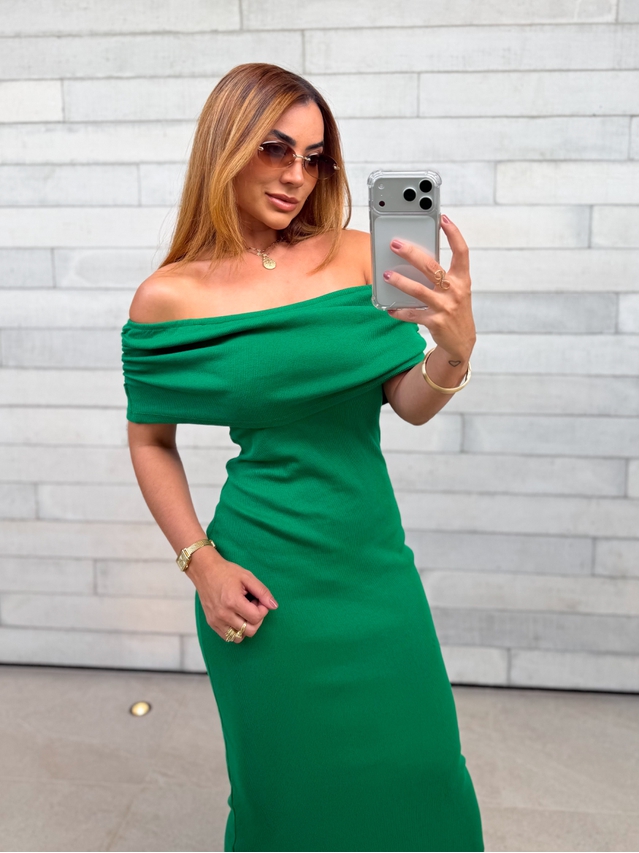 Vestido Canelado Ombro a Ombro Mariah Verde