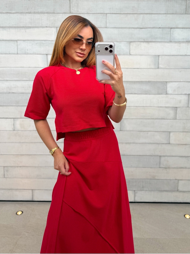 Conjunto Saia Assimétrica Brielle Vermelho