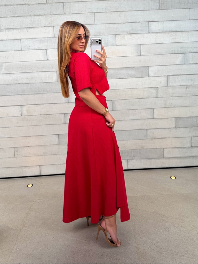 Conjunto Saia Assimétrica Brielle Vermelho