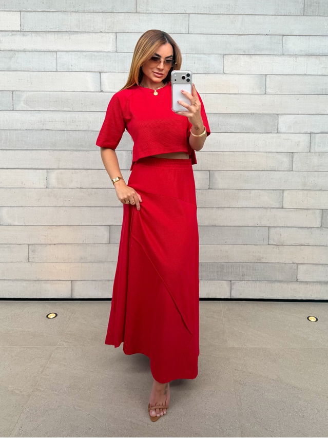 Conjunto Saia Assimétrica Brielle Vermelho