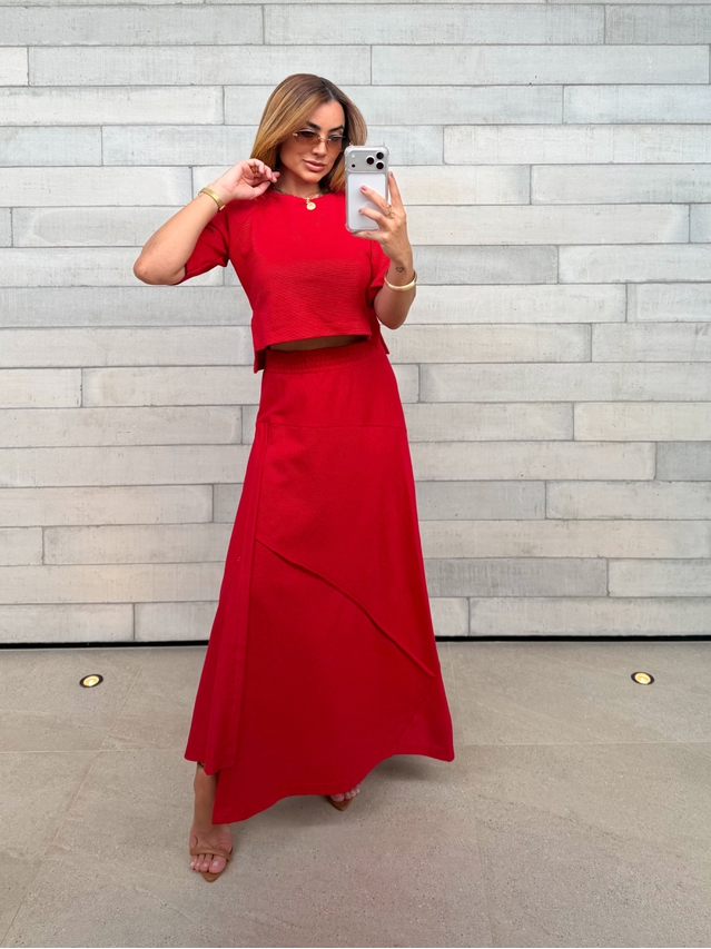 Conjunto Saia Assimétrica Brielle Vermelho