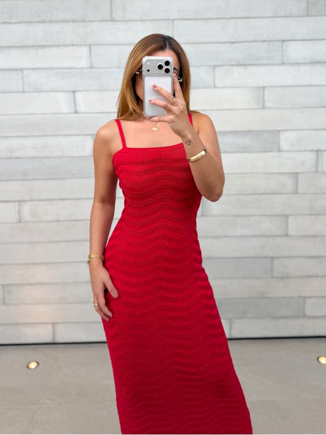 Vestido Lurex Estrela Vermelho