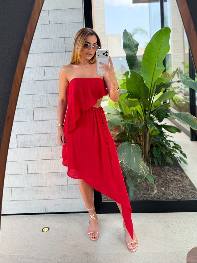 Vestido Midi Lorena Vermelho