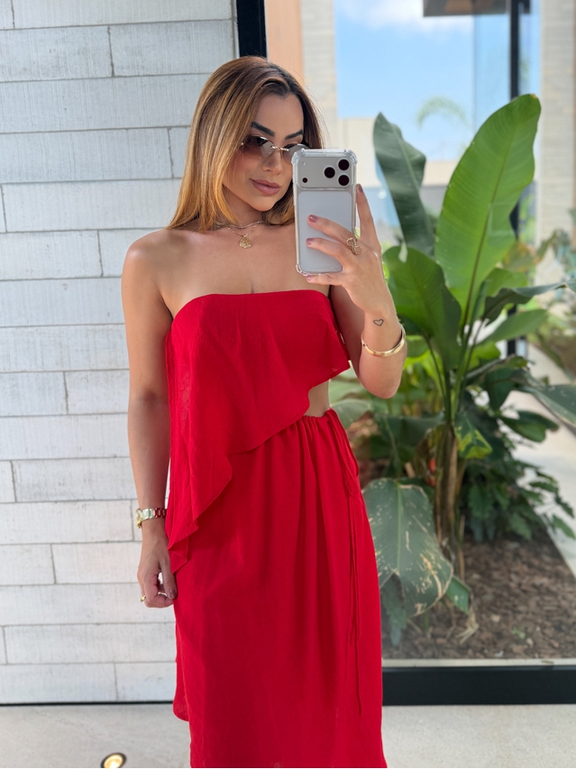 Vestido Midi Lorena Vermelho