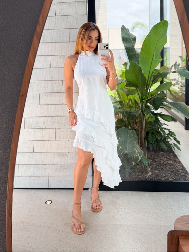 Vestido Gola Alta Anelise Branco 