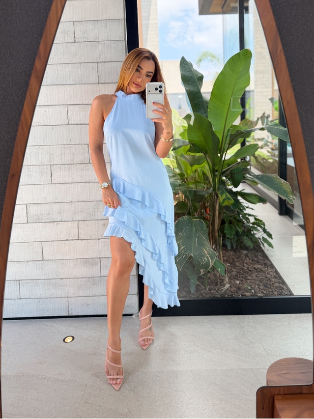 Vestido Gola Alta Anelise Baby Blue 