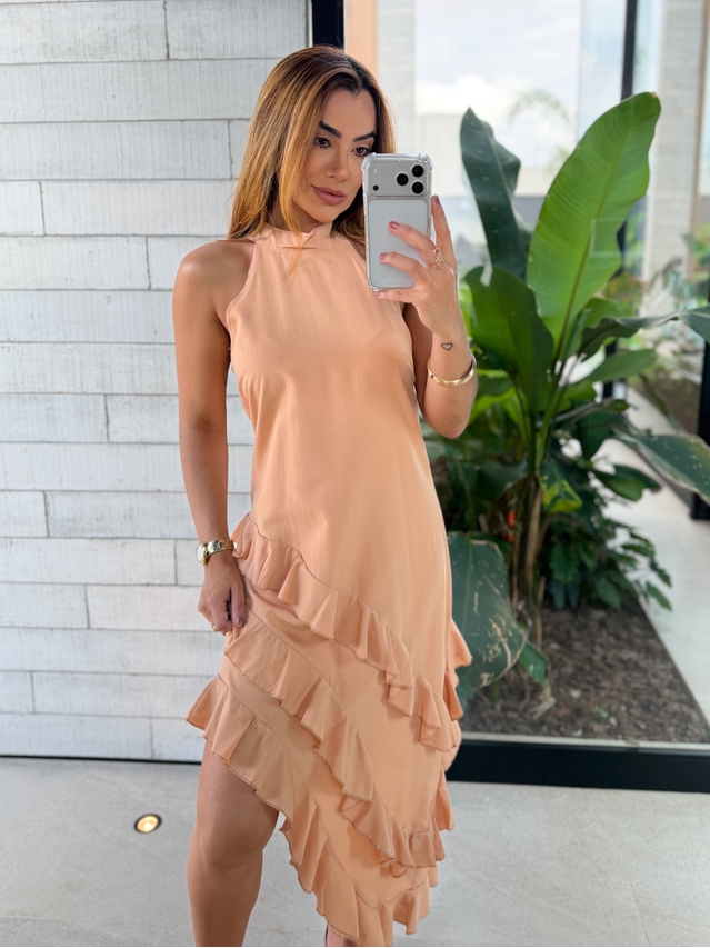 Vestido Gola Alta Anelise Aperol 
