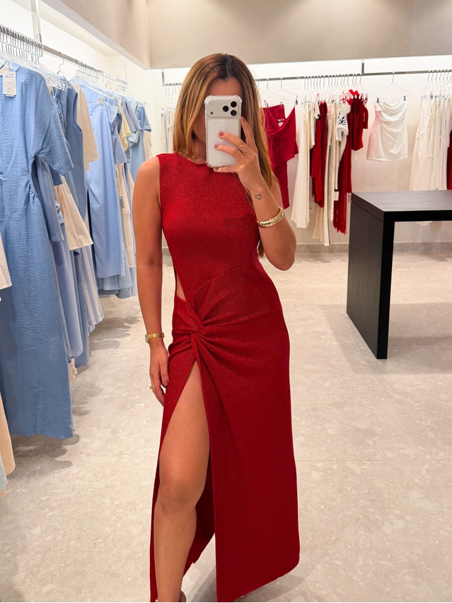 Vestido Tricot Brilho Victoria Vermelho