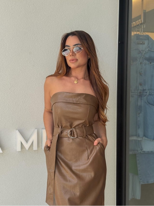 Vestido Couro Fake Lidi Café 