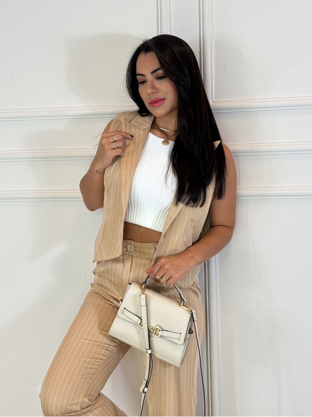 Conjunto Calça Risca de Giz Nude