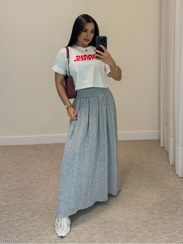 Saia Midi Mousse Agatha Cinza