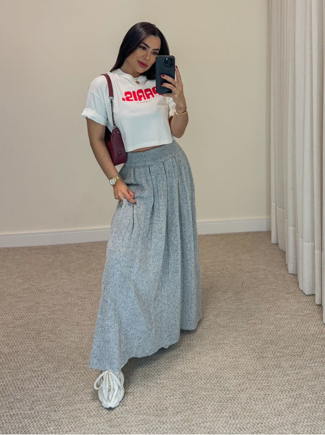 Saia Midi Mousse Agatha Cinza