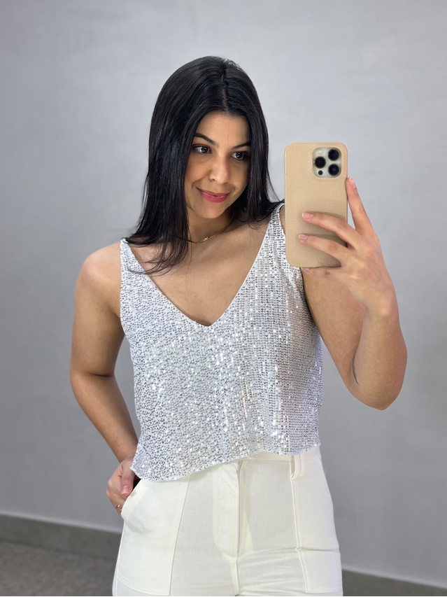 Cropped Paetê Lorena Prata