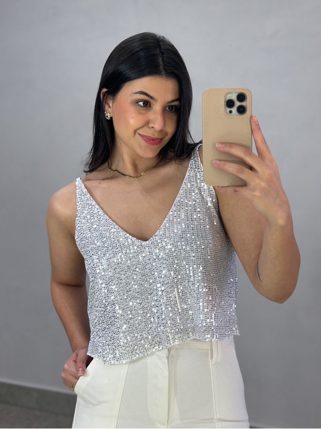 Cropped Paetê Lorena Prata