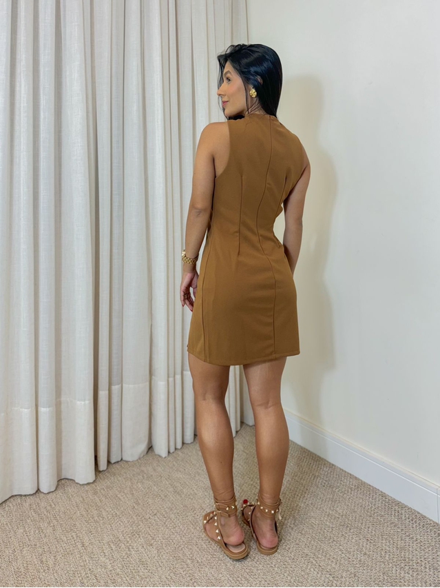 Vestido Decote Cruzado Marrom