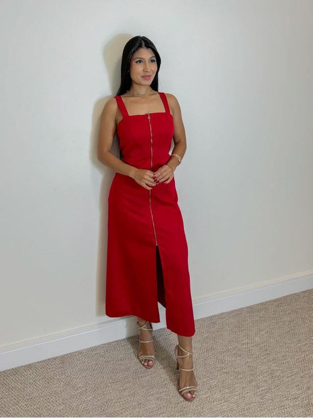 Vestido Midi Ziper Vermelho 