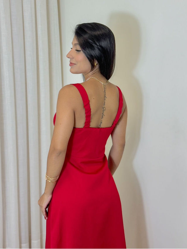 Vestido Midi Ziper Vermelho 
