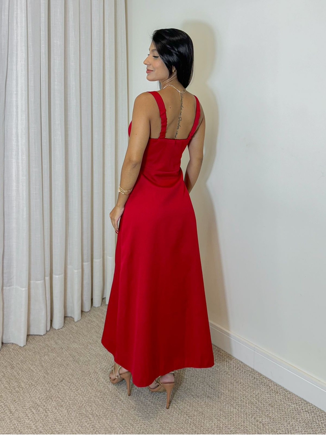 Vestido Midi Ziper Vermelho 