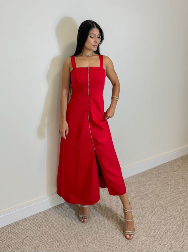 Vestido Midi Ziper Vermelho 