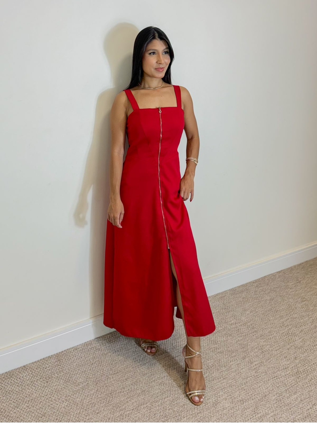 Vestido Midi Ziper Vermelho 