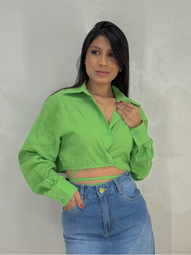 Camisa Linho Amarração Verde
