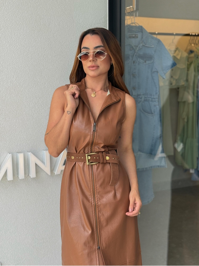 Vestido Couro Fake Zaya Marrom