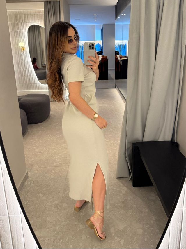 Vestido Canelado Chicago Areia