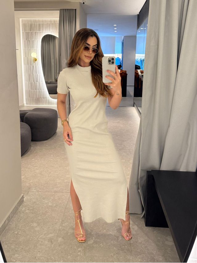 Vestido Canelado Chicago Areia