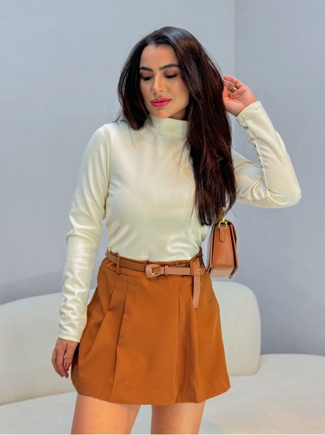 Short Saia Prega Caramelo