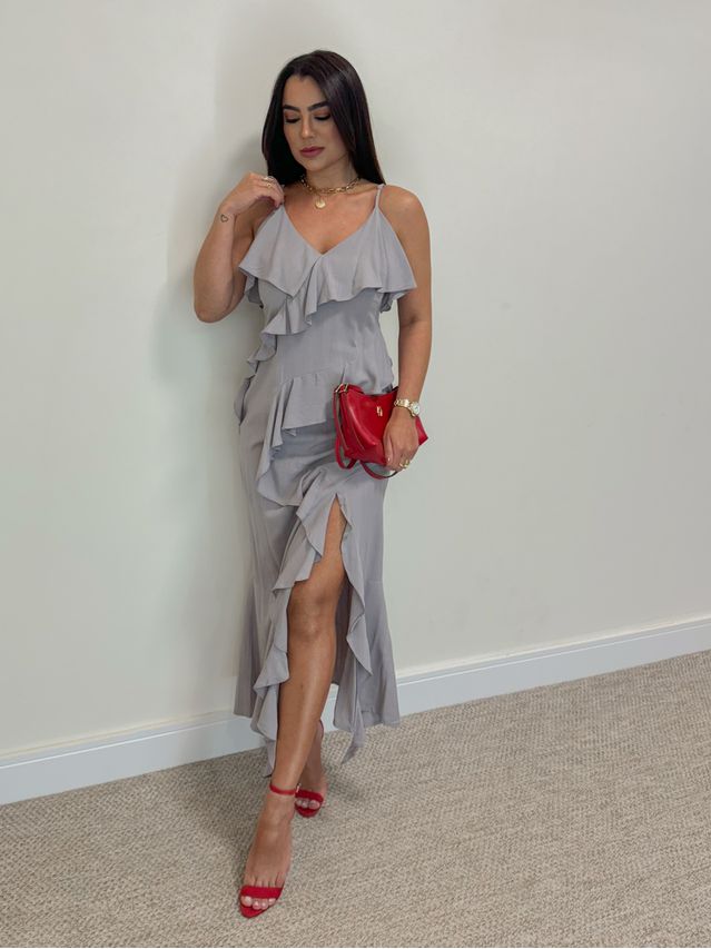 Vestido Midi Alcinha Cinza