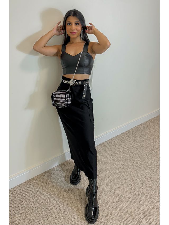 Cropped Couro Fake Preto