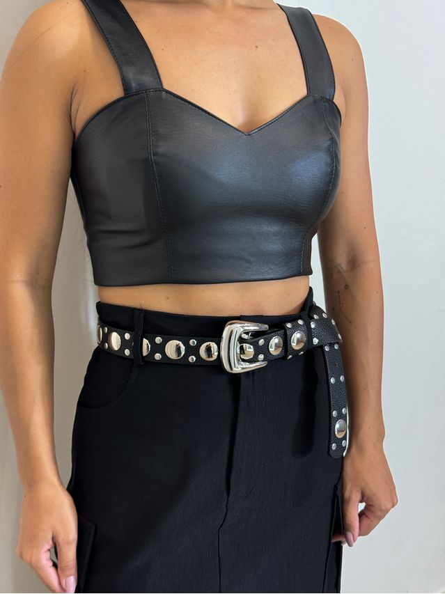 Cropped Couro Fake Preto