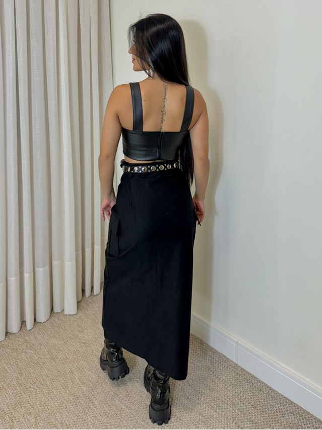 Cropped Couro Fake Preto