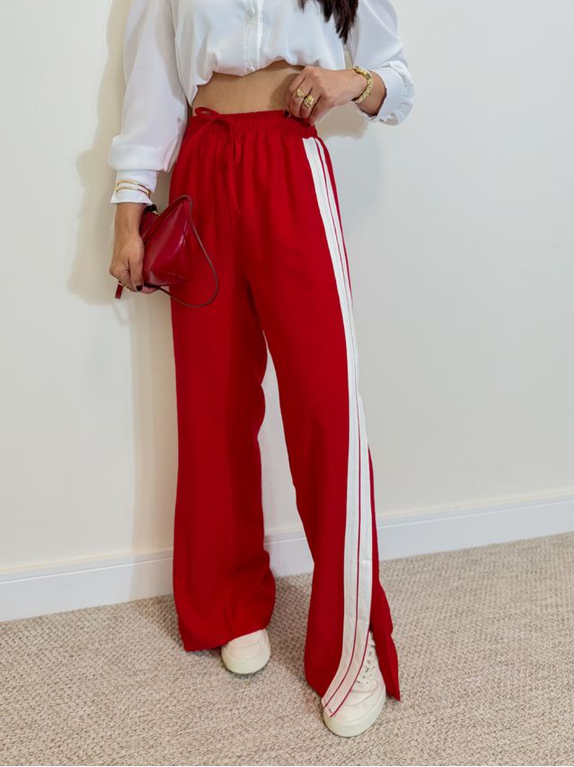 Calça Pantalona Listra Líbano Vermelha