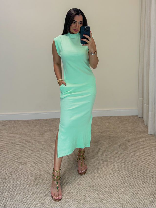 Vestido Canelado Muscle Tee Verde